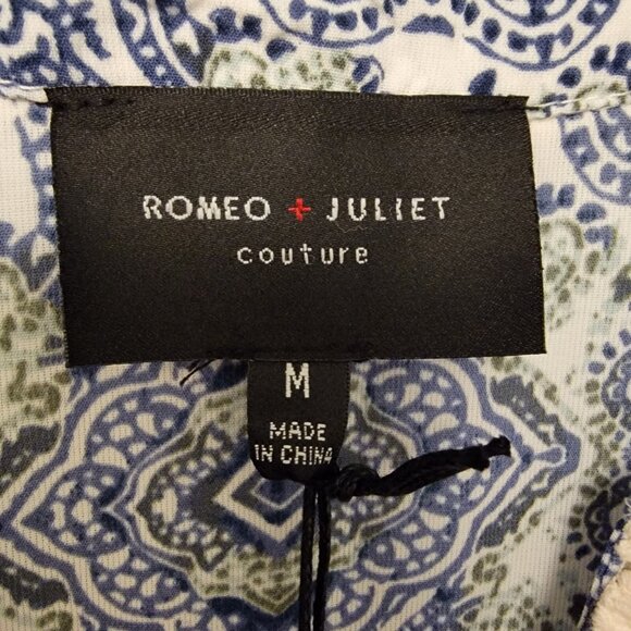 Romeo & Juliet Romper Couture‎ Blue Ivory Paisley Roll Tab Sleeve Medium NEW NWT - Picture 6 of 11